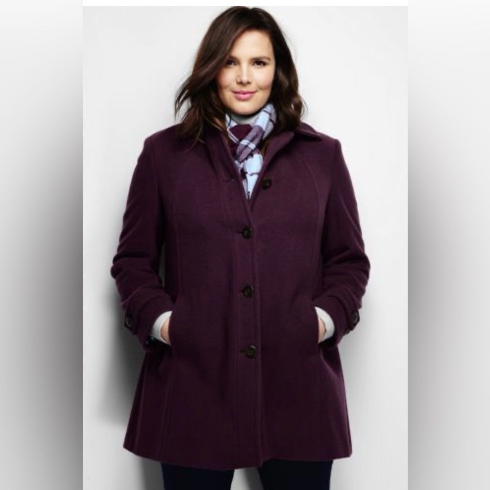 Lands' End Women's Deep Purple Wool-Blend Pea Coat